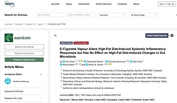 澳洲最新研究：电子烟对肠道健康的损害远小于卷烟